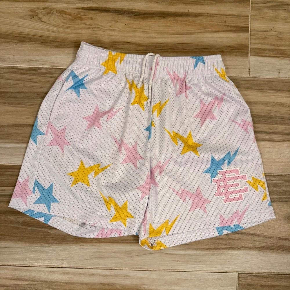 Eric Emanuel EE Basic Short Bape Star Print White Mesh Mens Medium